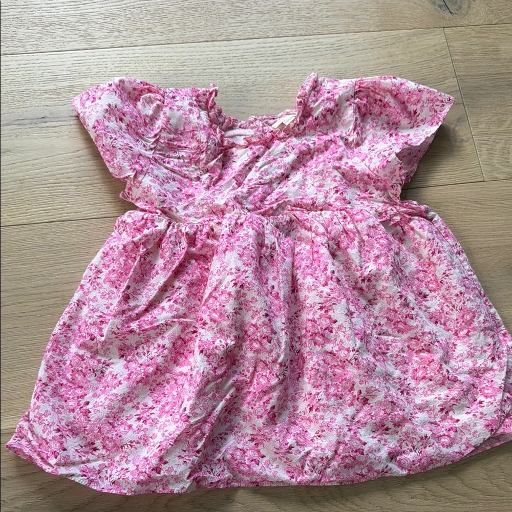 LoveShackFancy Pink Floral Flutter-Sleeve Girls Dress Top